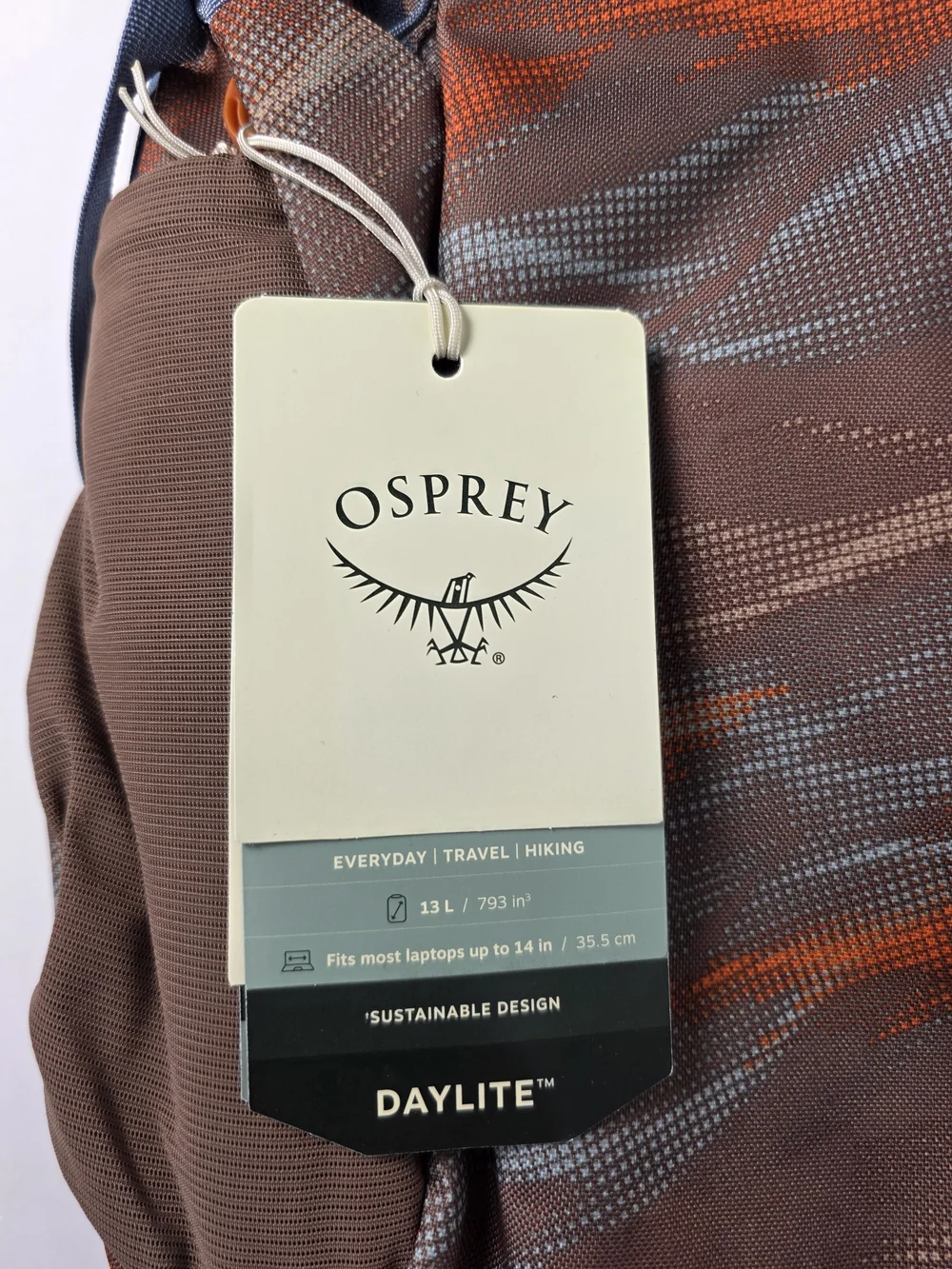OSPREY Smoky Desert Print Daylite Backpack in Brown with Orange and Blue Accents